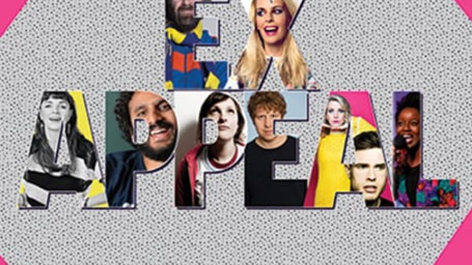 The word 'EX APPEAL' features images of various people on a vibrant purple and pink background.