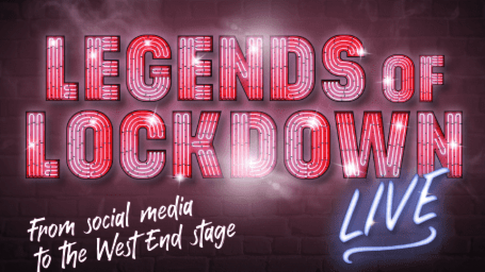 Vibrant neon lettering of 'Legends of Lockdown Live' on a textured black backdrop.