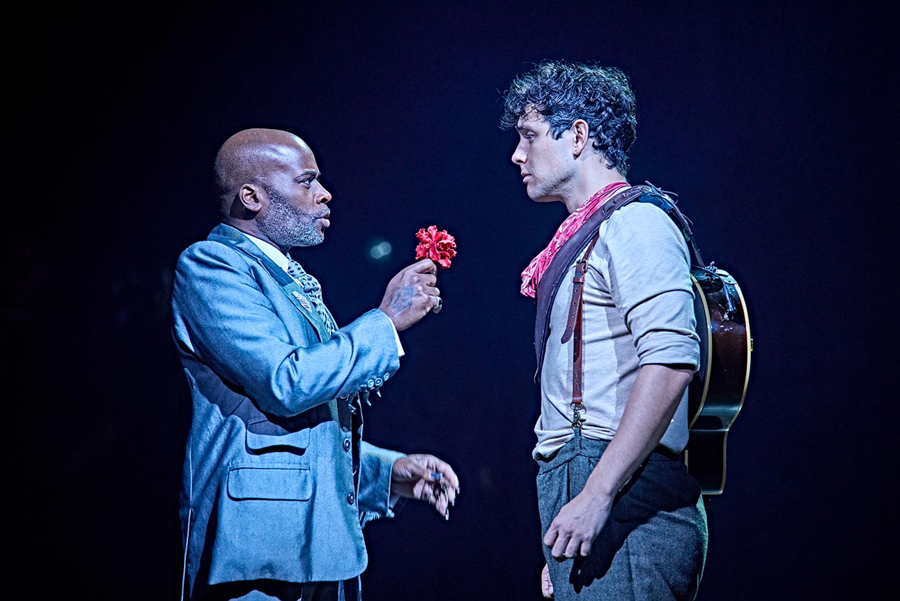 Cedric Neal and Dylan Wood in Hadestown