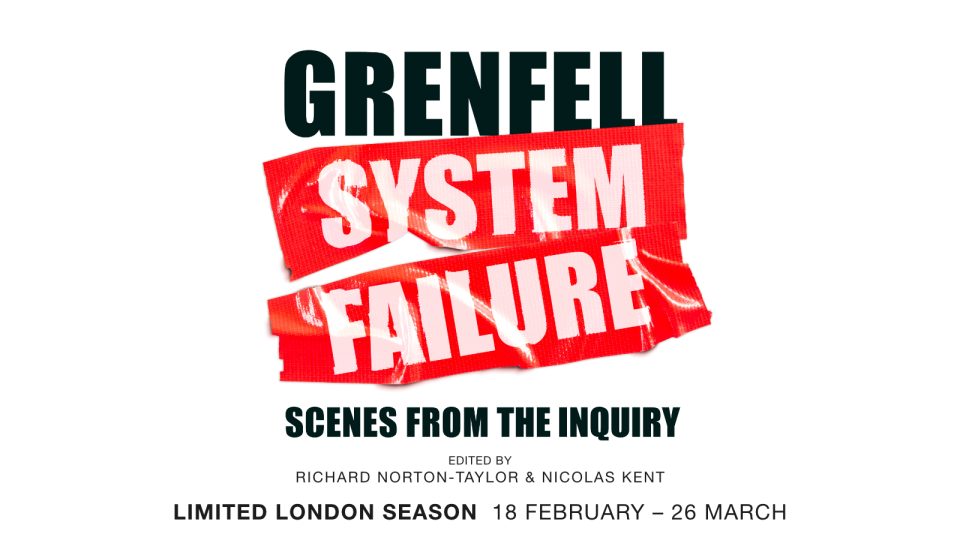Red text on a white background announces 'Grenfell: System Failure' with inquiry details.
