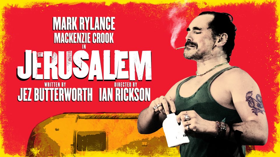 A man in a tank top, smoking, against a bright red background with bold text.