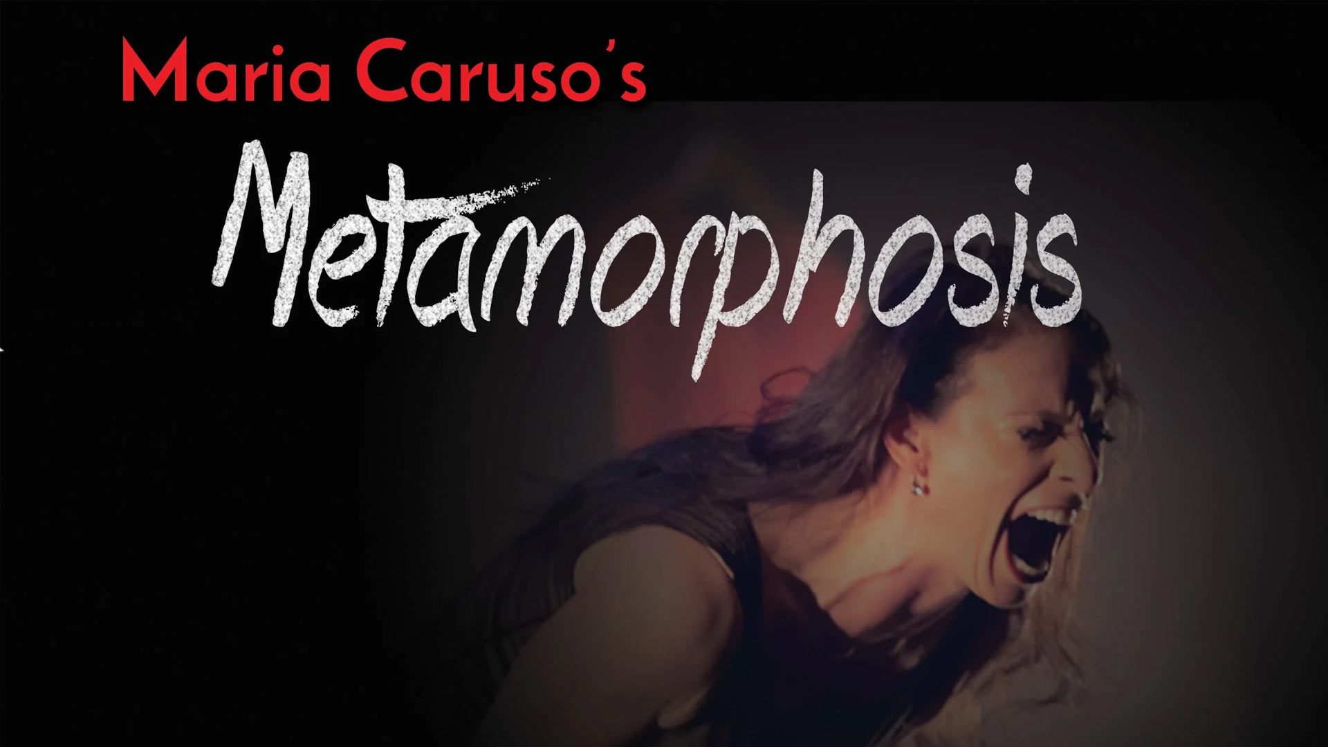 A woman screams passionately in a dramatic pose, with a dark background and red accents.