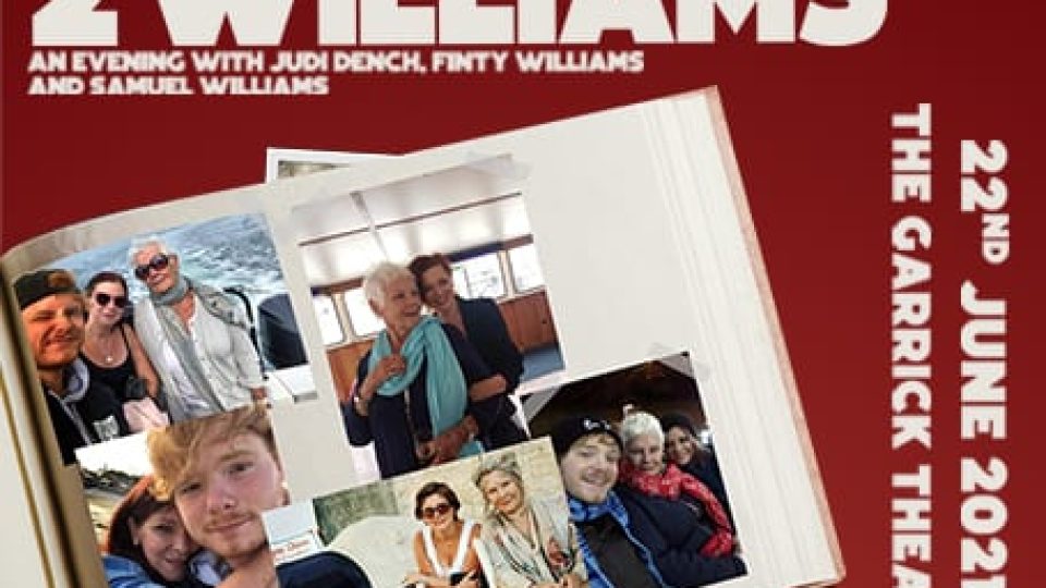 Promotional poster for 'A Dench and 2 Williams', featuring a collage of photos and red background.