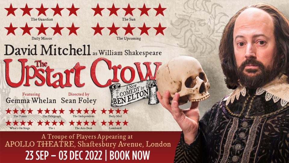 A promotional poster featuring a man with a skull, wearing a historical costume.