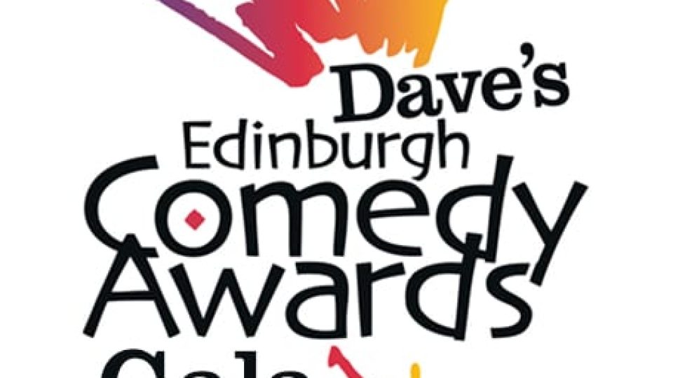 Colourful logo for Dave's Edinburgh Comedy Awards Gala, showcasing red, orange, and purple hues.