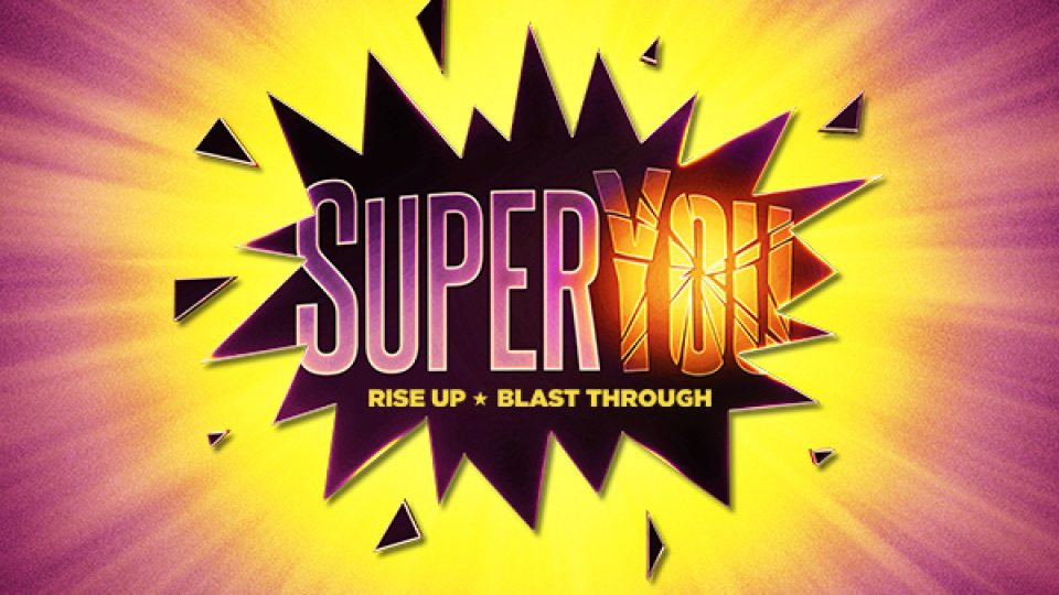 Text graphic for 'SuperYou Musical in Concert' with explosive yellow and purple background.