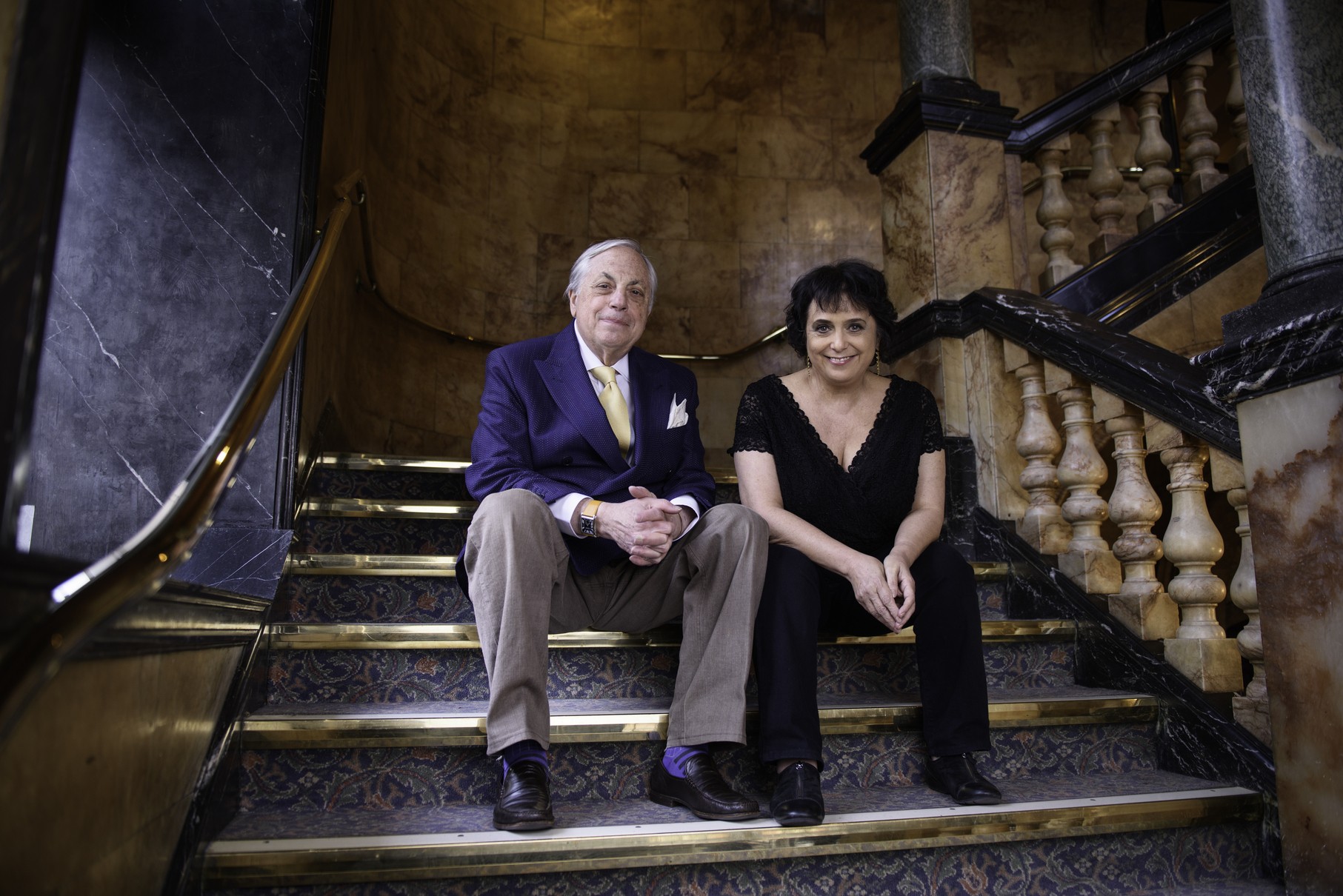 Theatre owners Nica Burns and Max Weitzenhoffer pictured together at the Palace Theatre in London's West End.