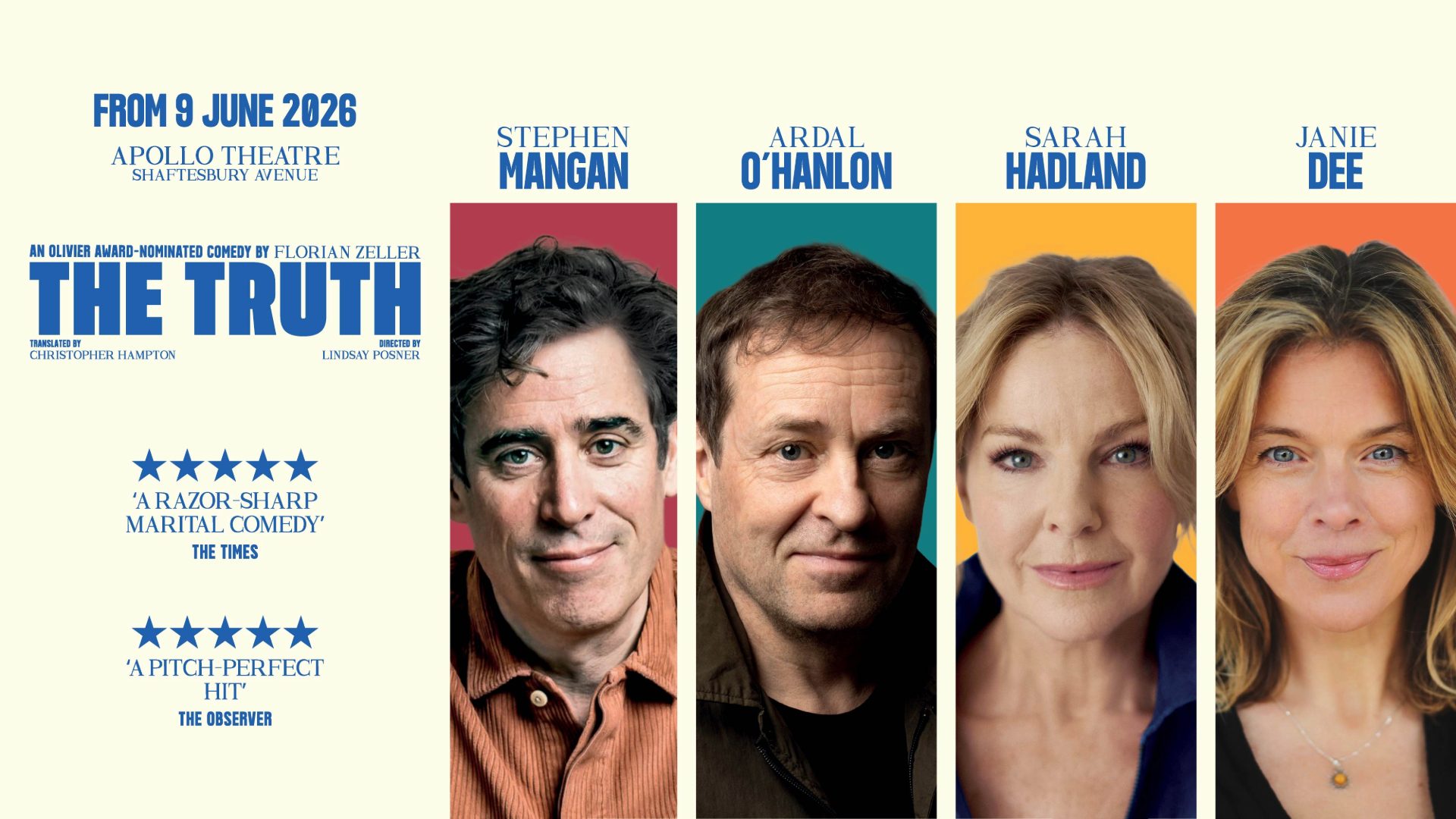 Stephen Mangan, Ardal O’Hanlon, Sarah Hadland and Janie Dee in Florian Zeller's The Truth