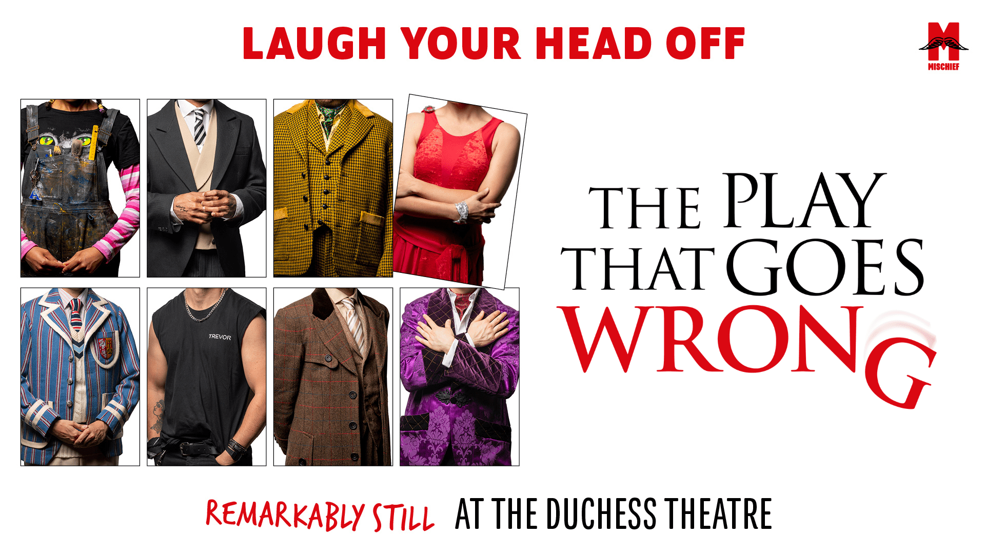 The Play That Goes Wrong | Laugh Your Head Off | Photos of the cast with their heads cropped out of the image