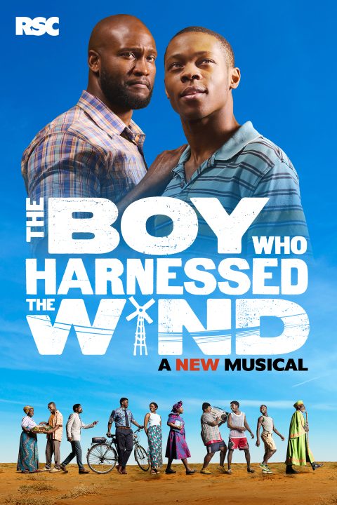 Two men stand against a blue sky, with "The Boy Who Harnessed the Wind" text overlay.