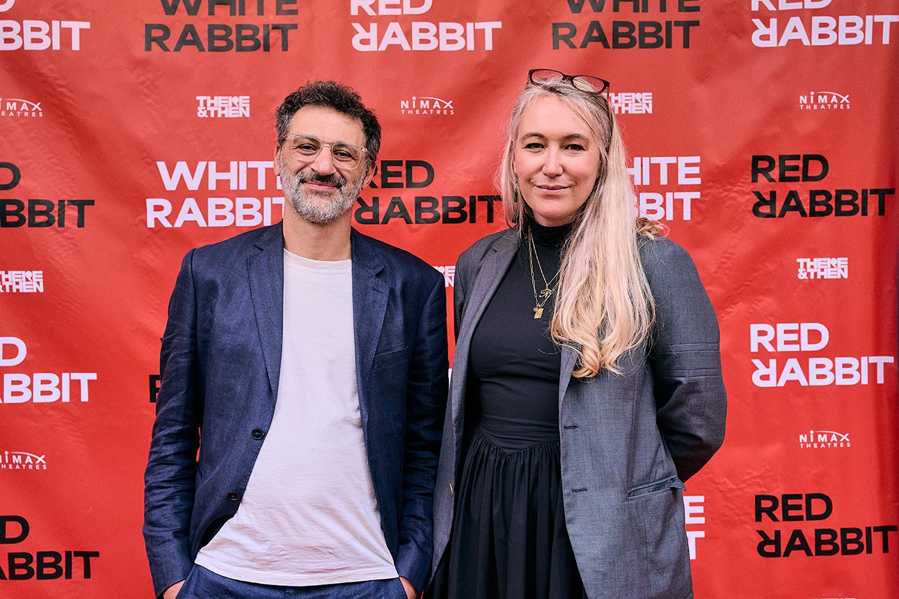 Omar Elerian, Founding Director and Roz Coleman, Executive Producer of There and Then Theatre at White Rabbit Red Rabbit at the Duchess Theatre