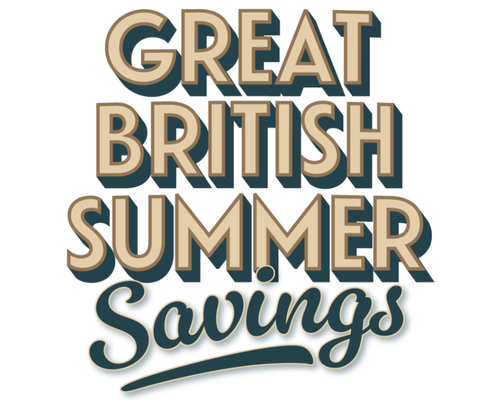 Text reads "Great British Summer Savings" in bold, stylised font on white background.