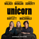 Unicorn | Nicola Walker, Erin Doherty and Stephen Mangan sit in a row looking out to camera. They are each holding hands with each other with Erin also playing with Stephen's hair.